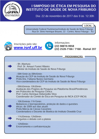 I SIMPÓSIO DE ÉTICA EM PESQUISA DO INSTITUTO DE SAÚDE DE NOVA FRIBURGO