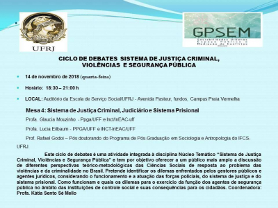 CICLO DE DEBATES: Sistema de Justiça Criminal, Violências e Segurança Pública