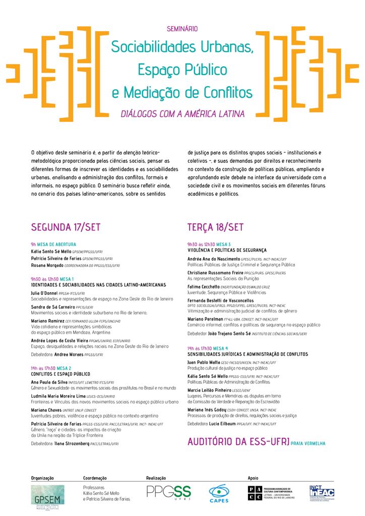 Seminário Sociabilidades Urbanas, Espaço Público e Mediação de Conflitos: diálogos com a América Latina