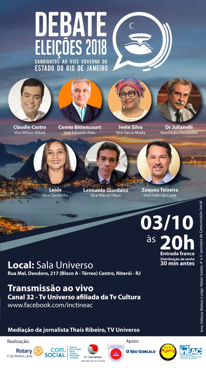 LEMI TRANSMITE PARA TV ABERTA E INTERNET DEBATE COM CANDIDATOS A VICE-GOVERNADOR RJ
