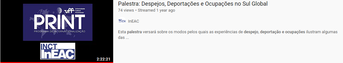 Palestra: Despejos, Deportações e Ocupações no Sul Global