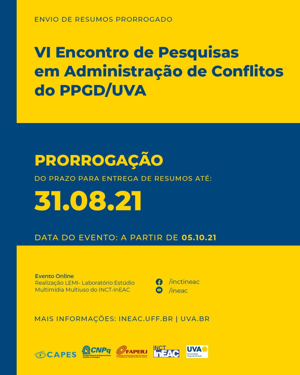 Prorrogado prazo para o envio de resumos para o VI Encontro de Pesquisa sobre Administração de Conflitos do PPGD/UVA