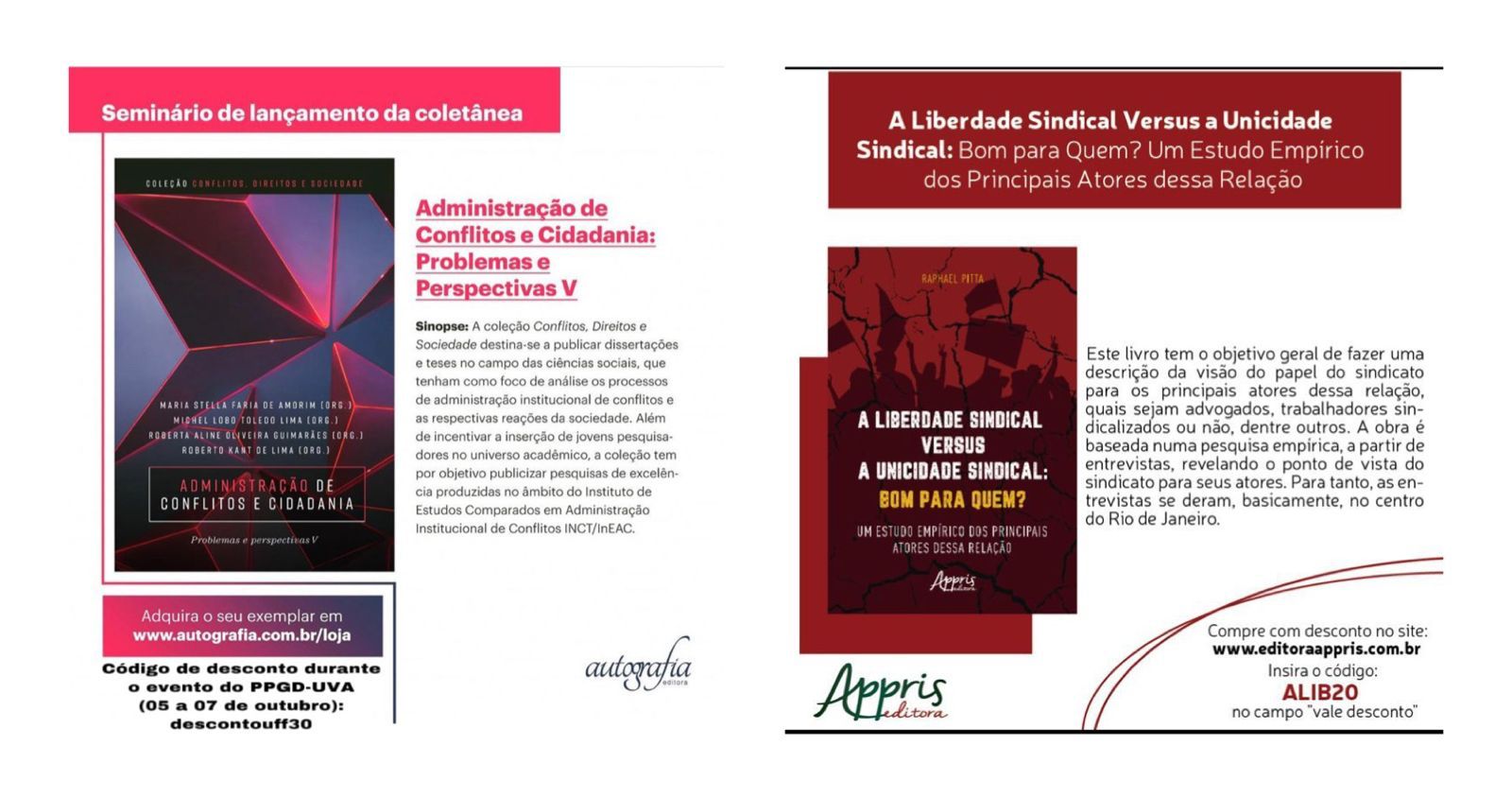 Lançamento de Livros | VI ENCONTRO DE PESQUISAS EM ADMINISTRAÇÃO DE CONFLITOS (PPGD/UVA)